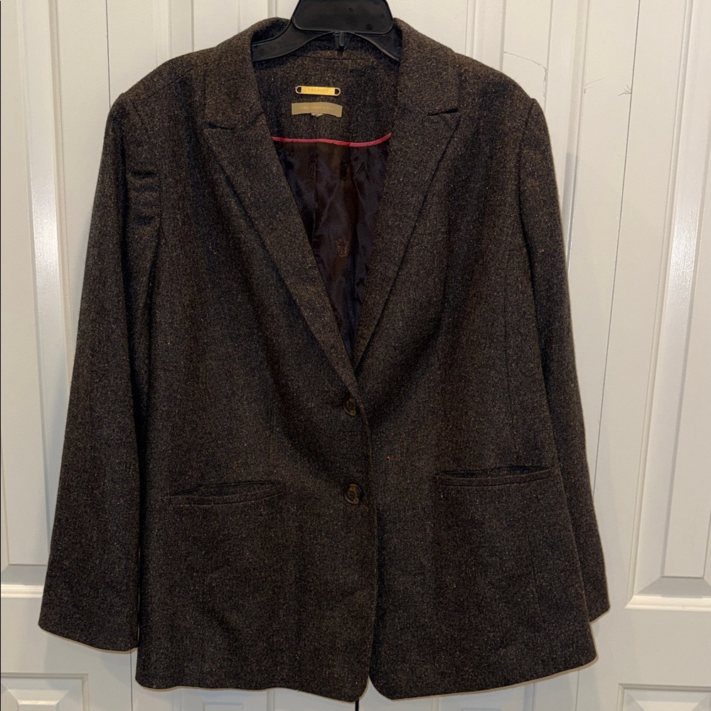 Women's Dark Charcoal Two-Button Wool-Blend Blazer